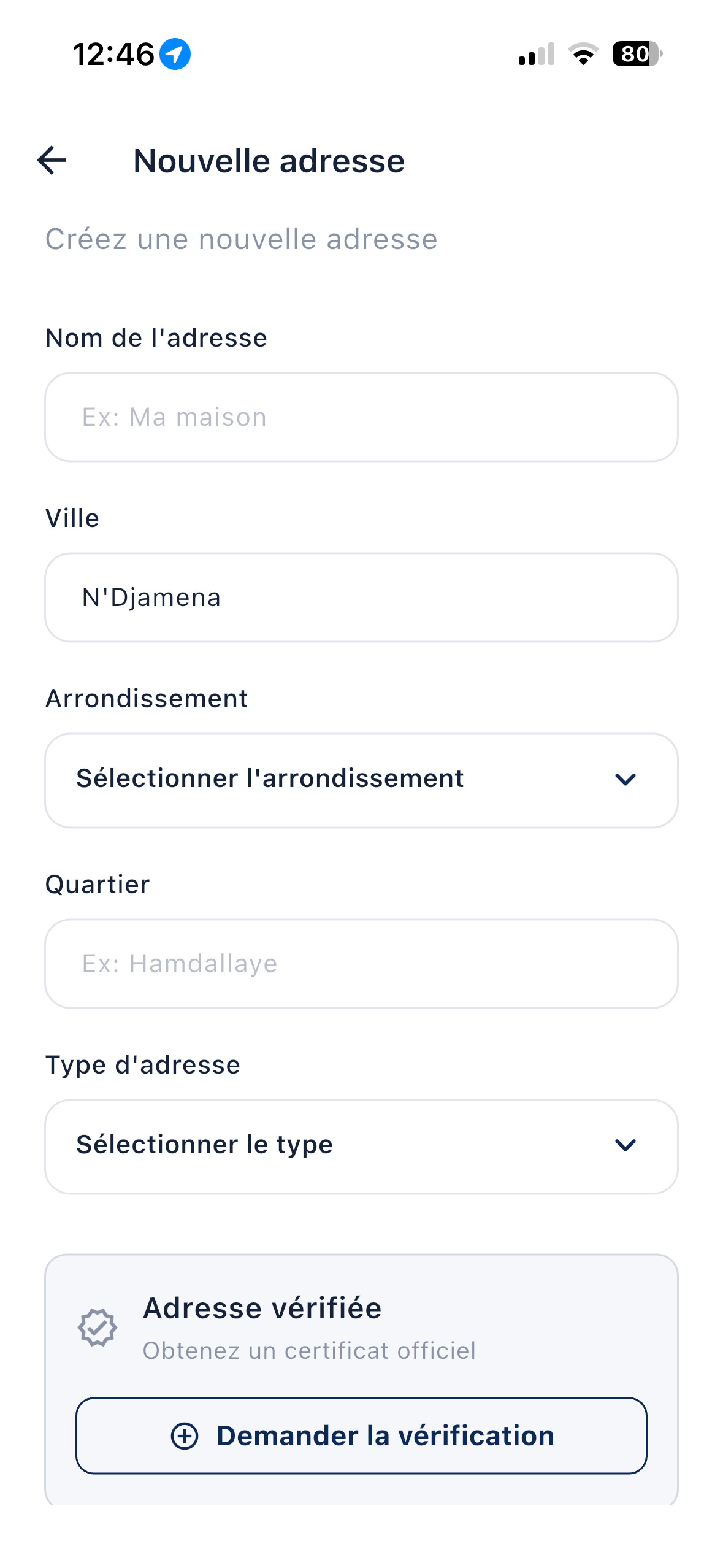 Création d'une adresse — Makani