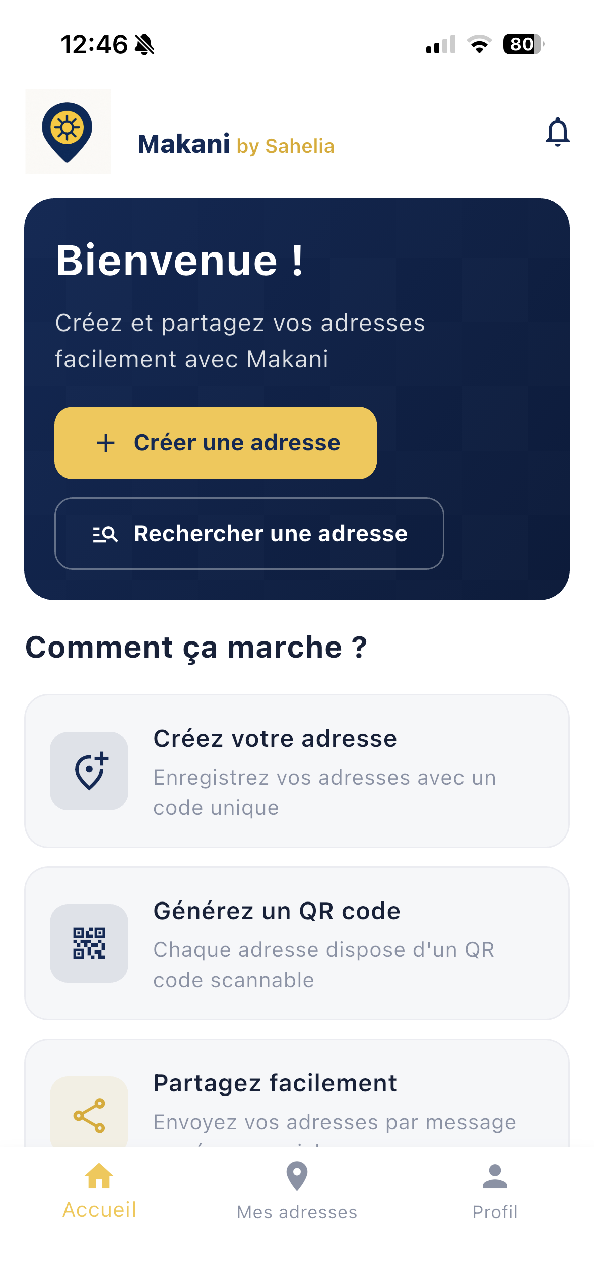 Écran d'accueil Makani