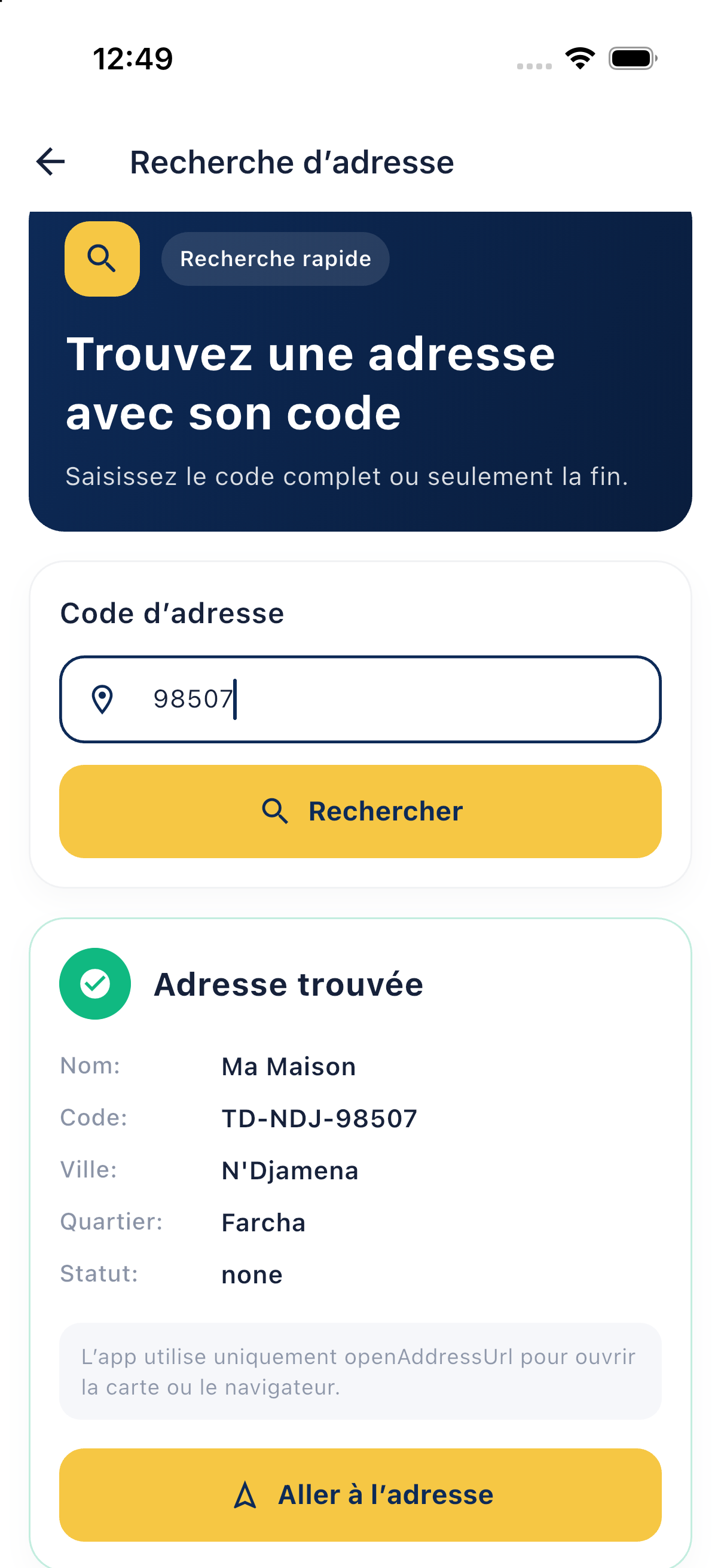 Recherche d'adresse trouvée — Makani